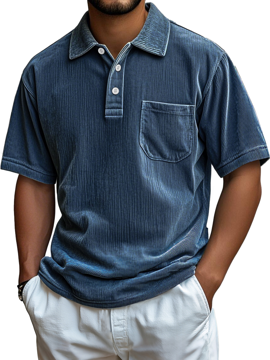 Men's Everyday Corduroy Pocket Casual Comfortable Short-sleeved Polo Shirt