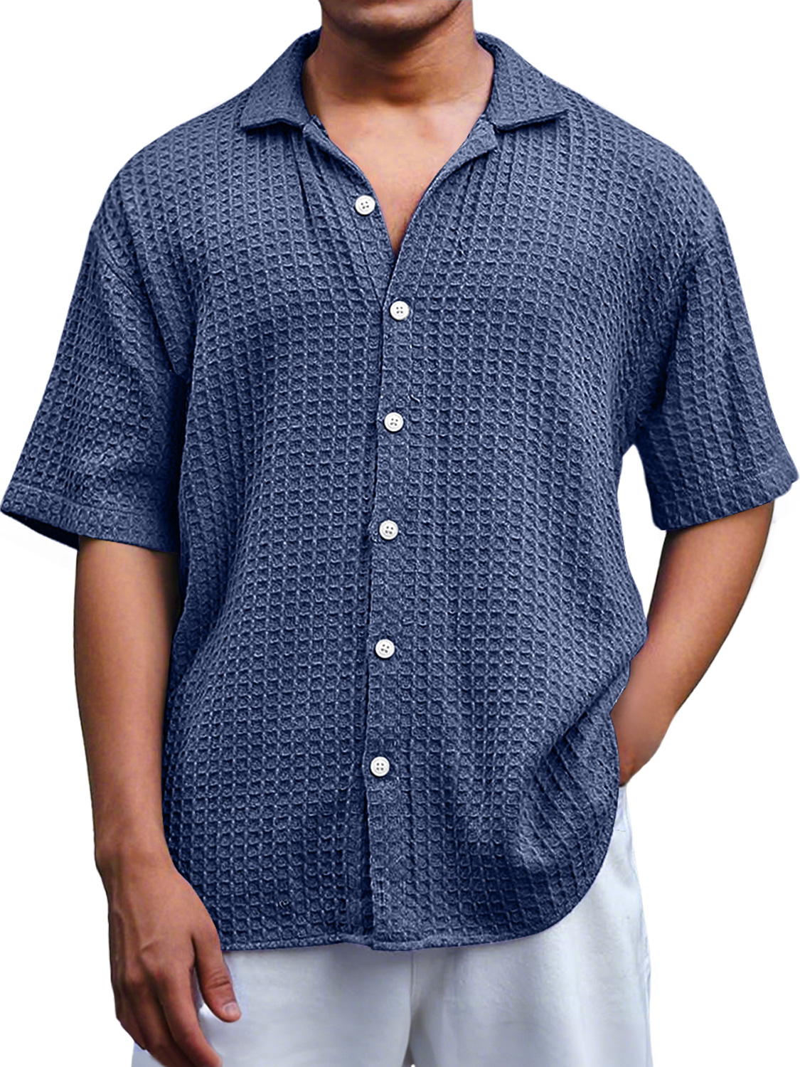 Men's Everyday Waffle Casual Lapel Comfort Short Sleeve Shirt