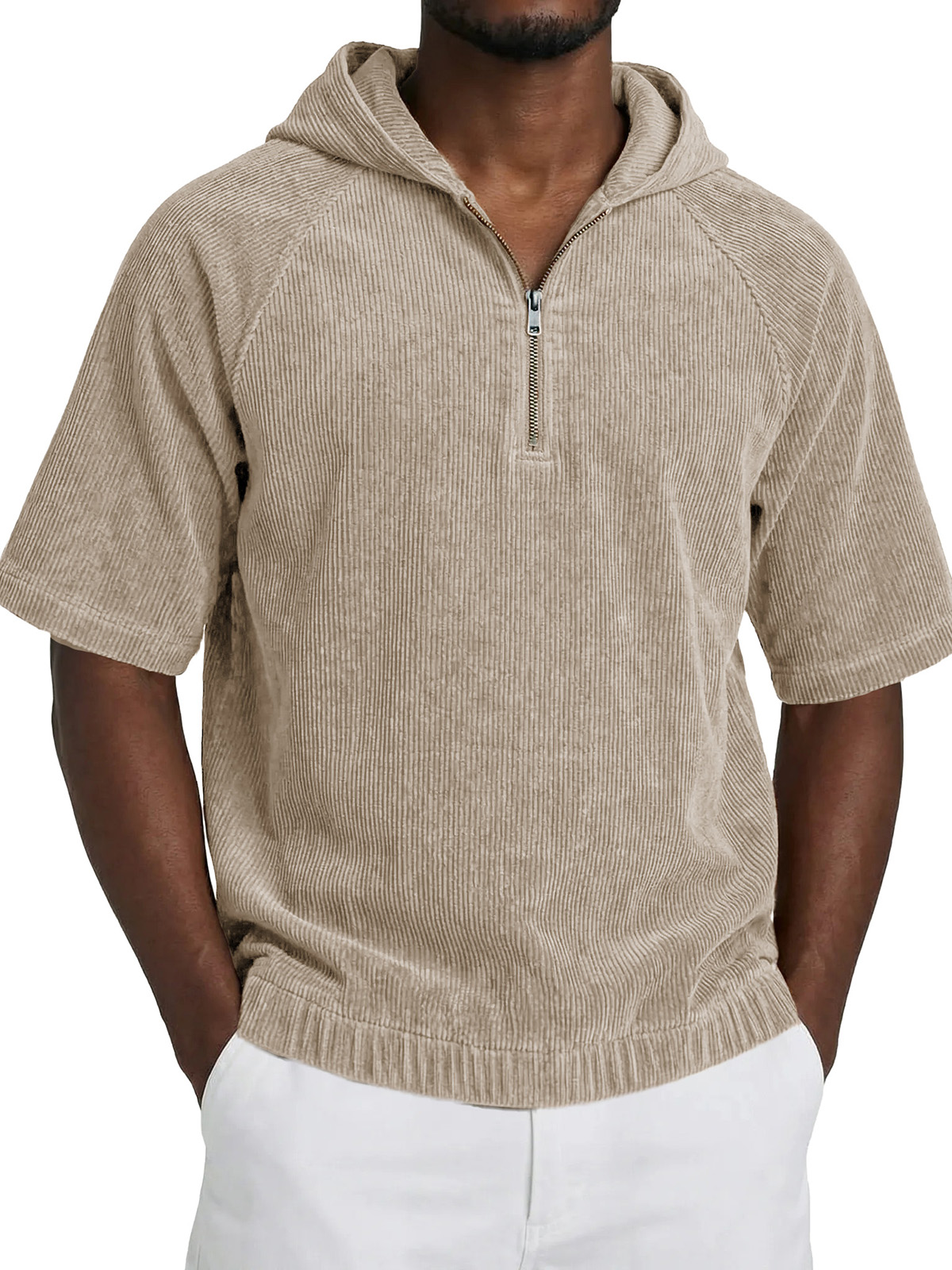 Men's Fashionable Casual Retro Hooded Short-Sleeve Zipper T-Shirt