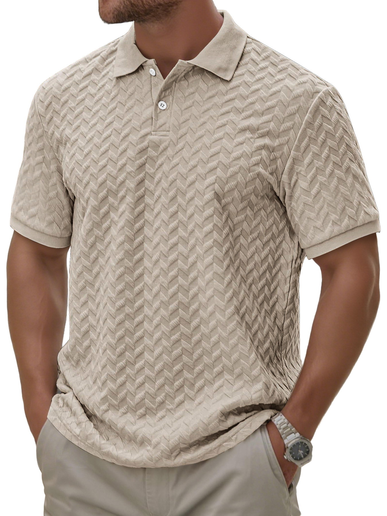 Men's Daily Texture Casual Lapel Button Comfortable Short-sleeved Polo Shirt