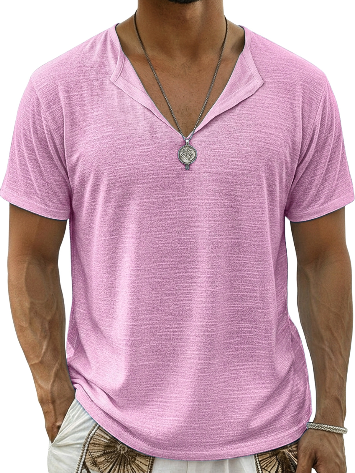 Men's Comfortable Cotton Linen V-Neck Casual Short-Sleeve T-Shirt