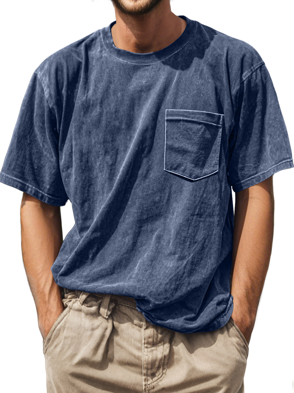 Men's Retro Daily Casual Round Neck Pocket Comfortable Short Sleeve T-shirt