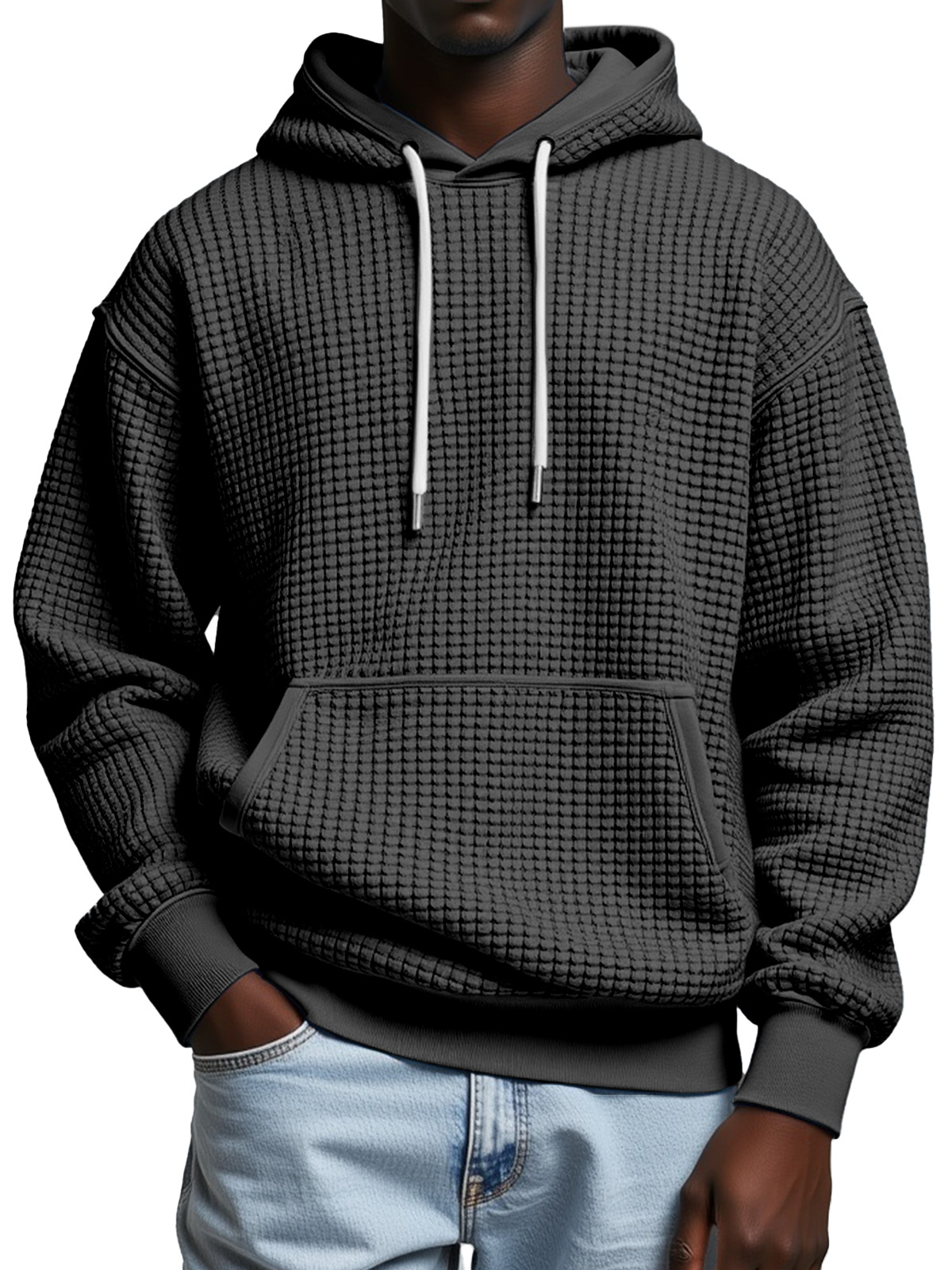 Autumn And Winter Solid Color Comfortable Small Square Texture Casual Hooded Sweatshirt
