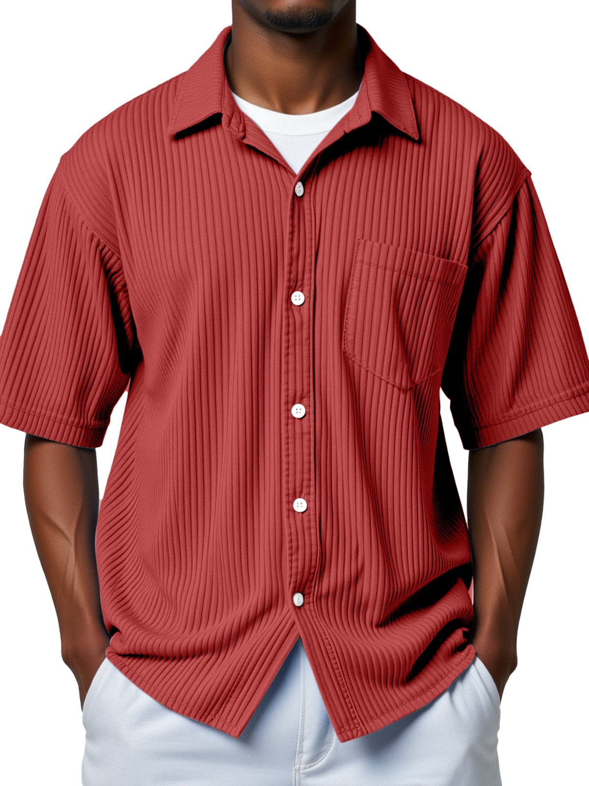 Men's everyday simple vertical stripe short-sleeved shirt
