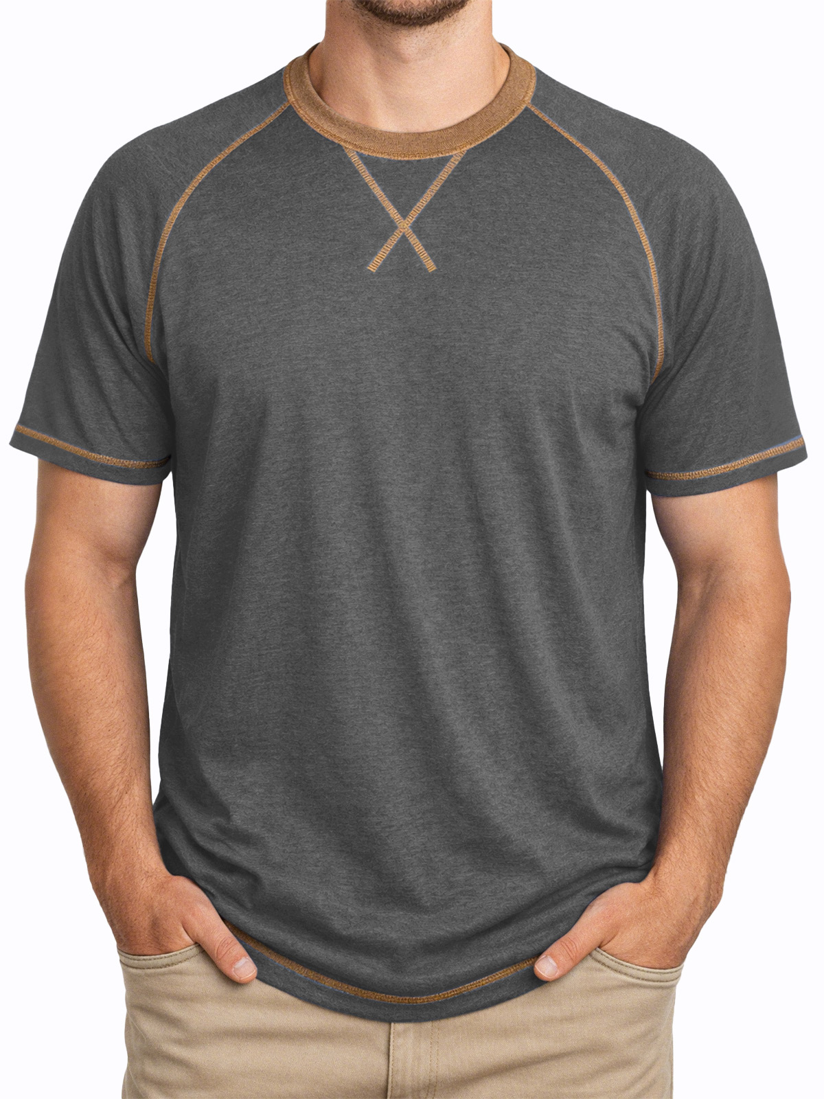 Men's Everyday Comfortable Stitched Panel Crew Neck Short-sleeve T-shirt