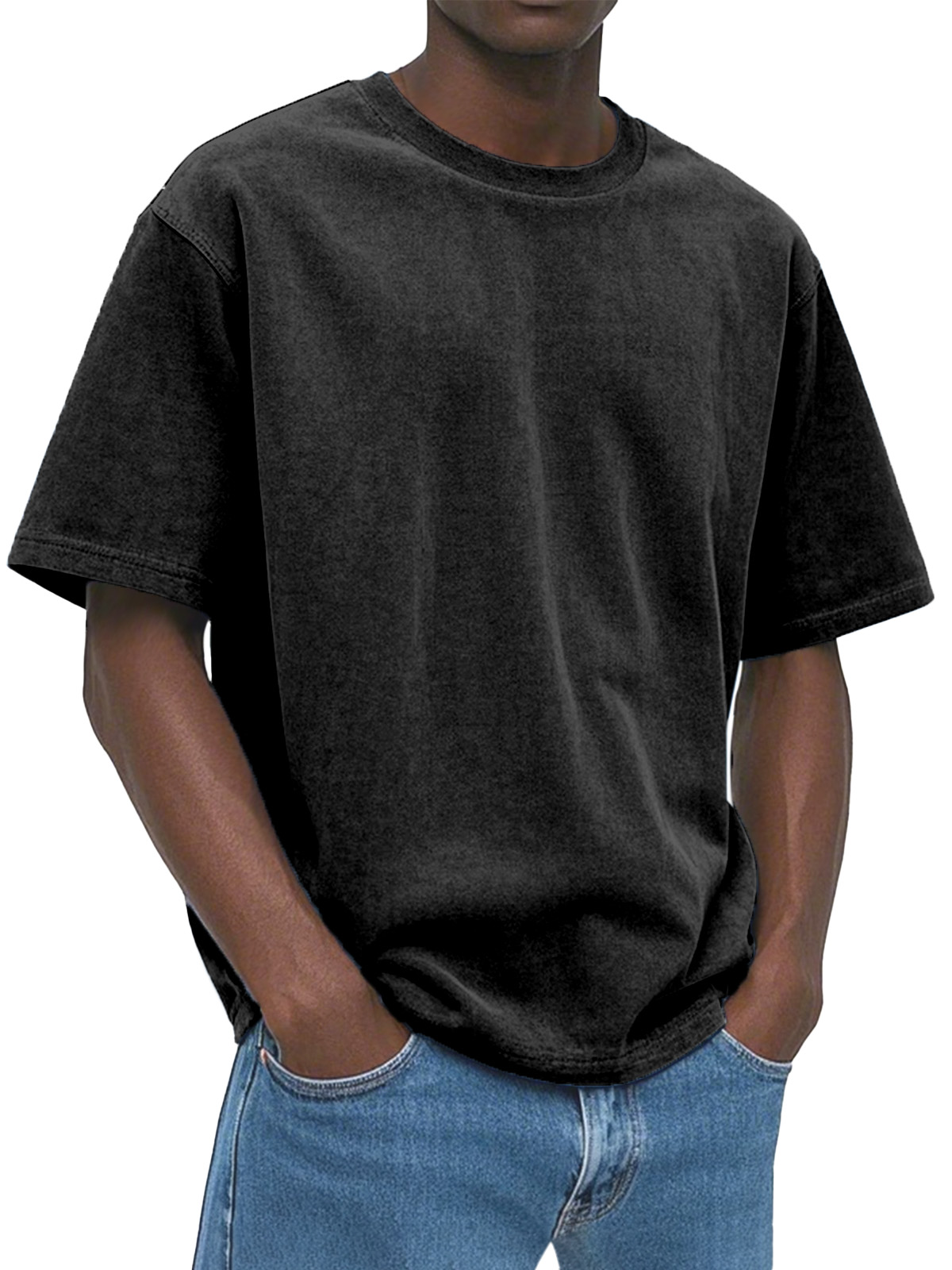 Men's Casual, Comfortable And Loose Solid Color Suede Short-sleeved T-shirt