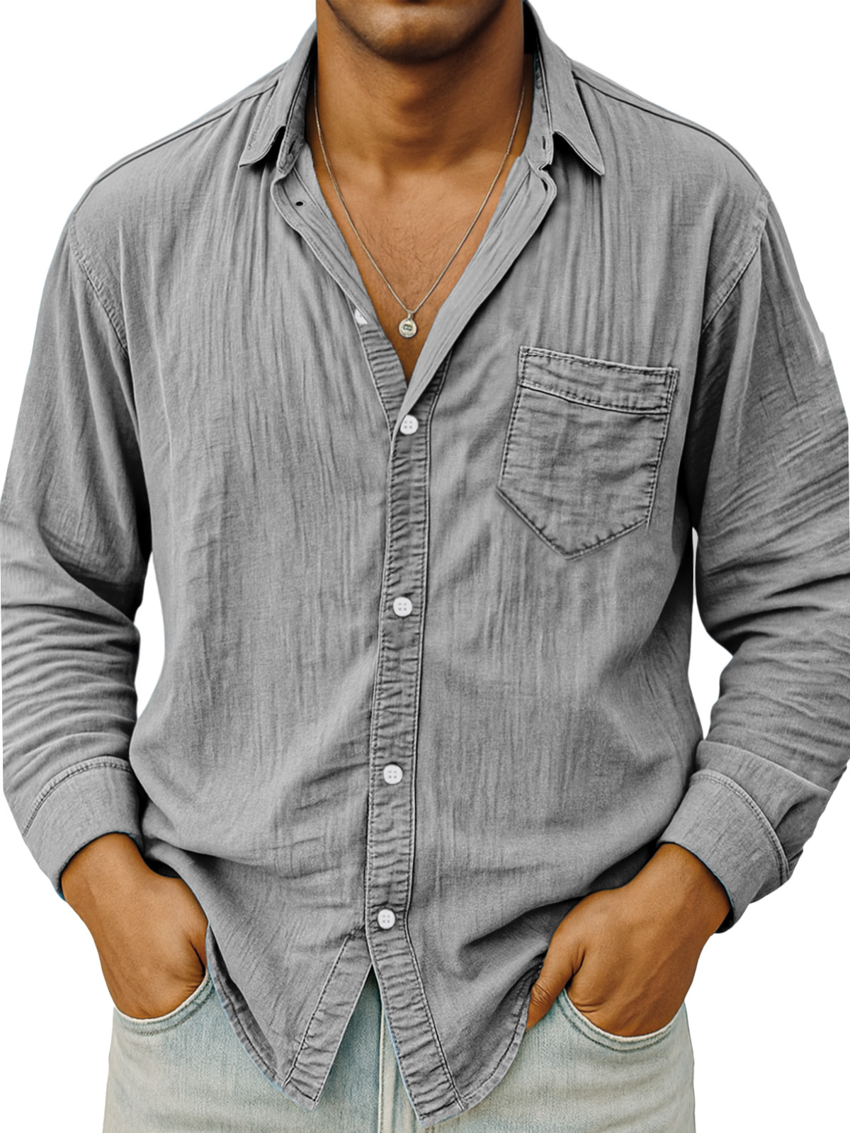 Men's Simple Daily Breathable Solid Color Comfortable Long-sleeved Shirt