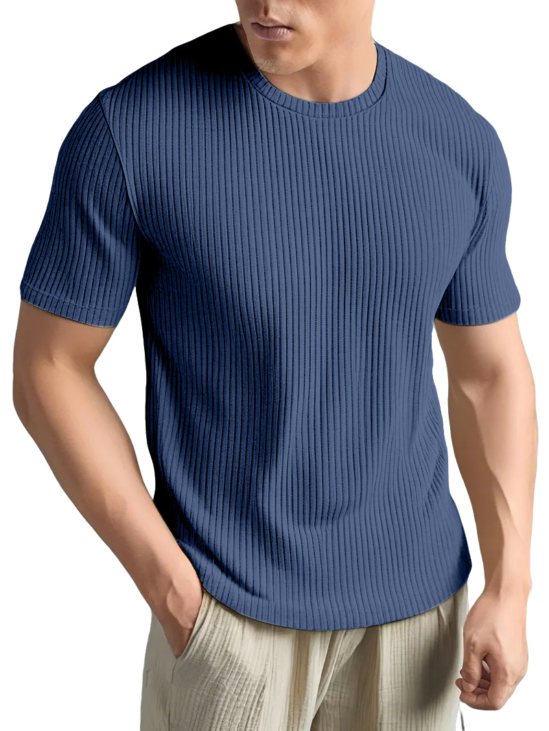 Men's Simple And Comfortable Solid Color Vertical Strip Short-sleeved T-shirt