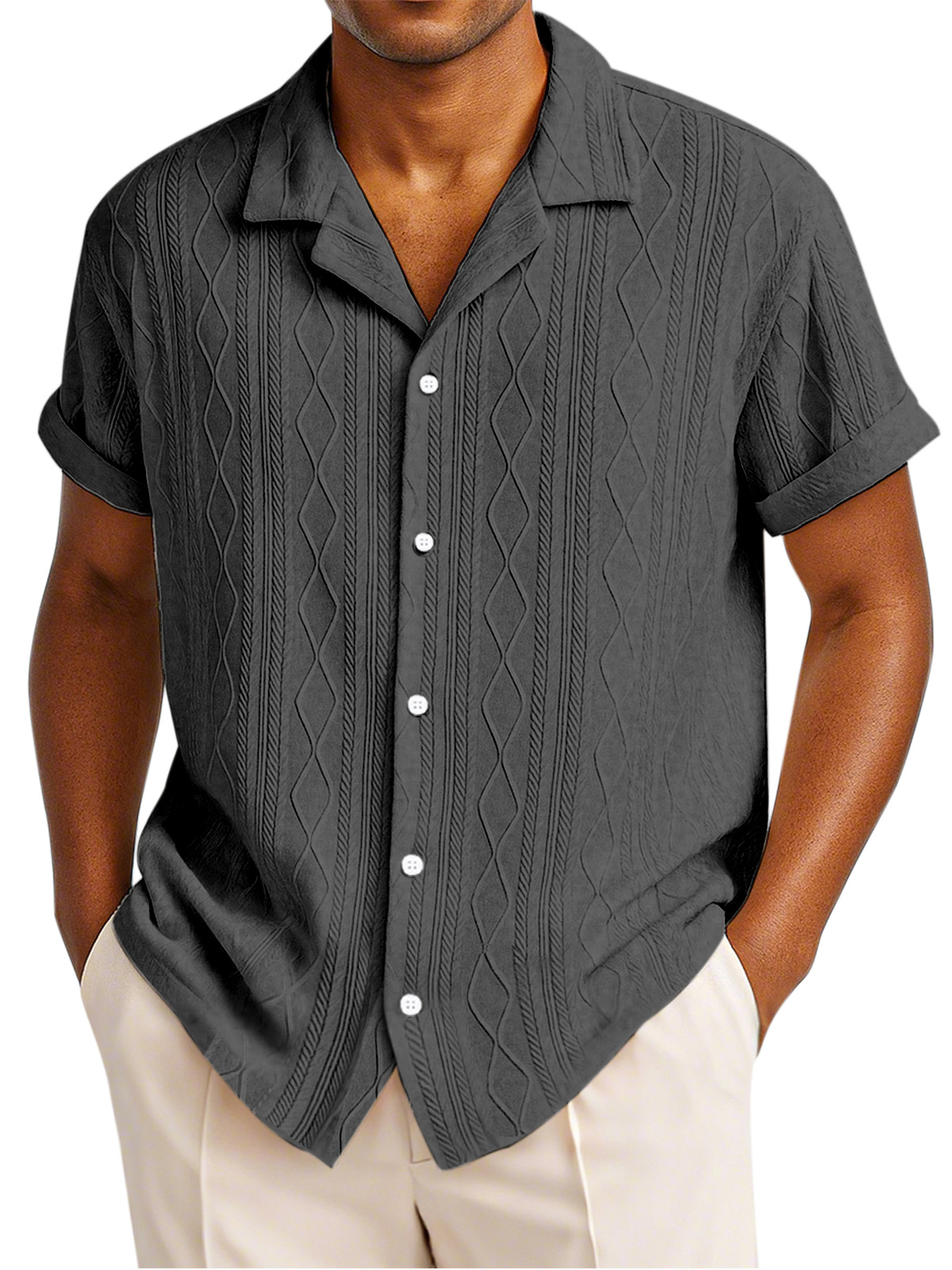 Men's Simple Solid Color Texture Short-sleeved Round Neck T-shirt