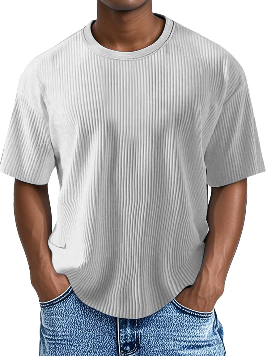 Men's Daily Solid Color Loose Pit Short-sleeved Round Neck T-shirt