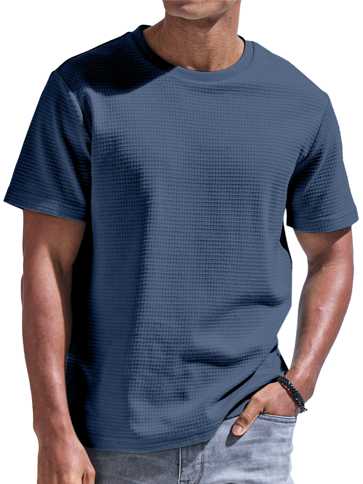 Men's Solid Color Waffle Comfort Short Sleeve T-shirt