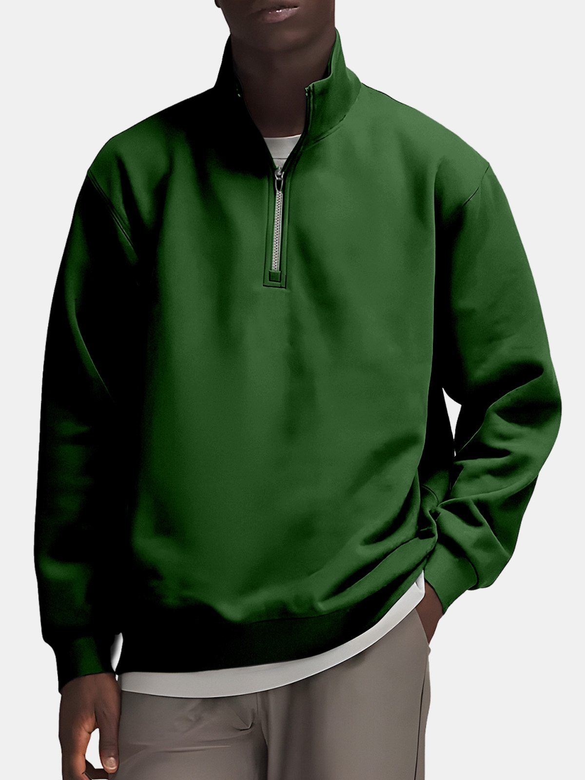 Men's Casual Simple Solid Color Zipper Stand Collar Sweatshirt