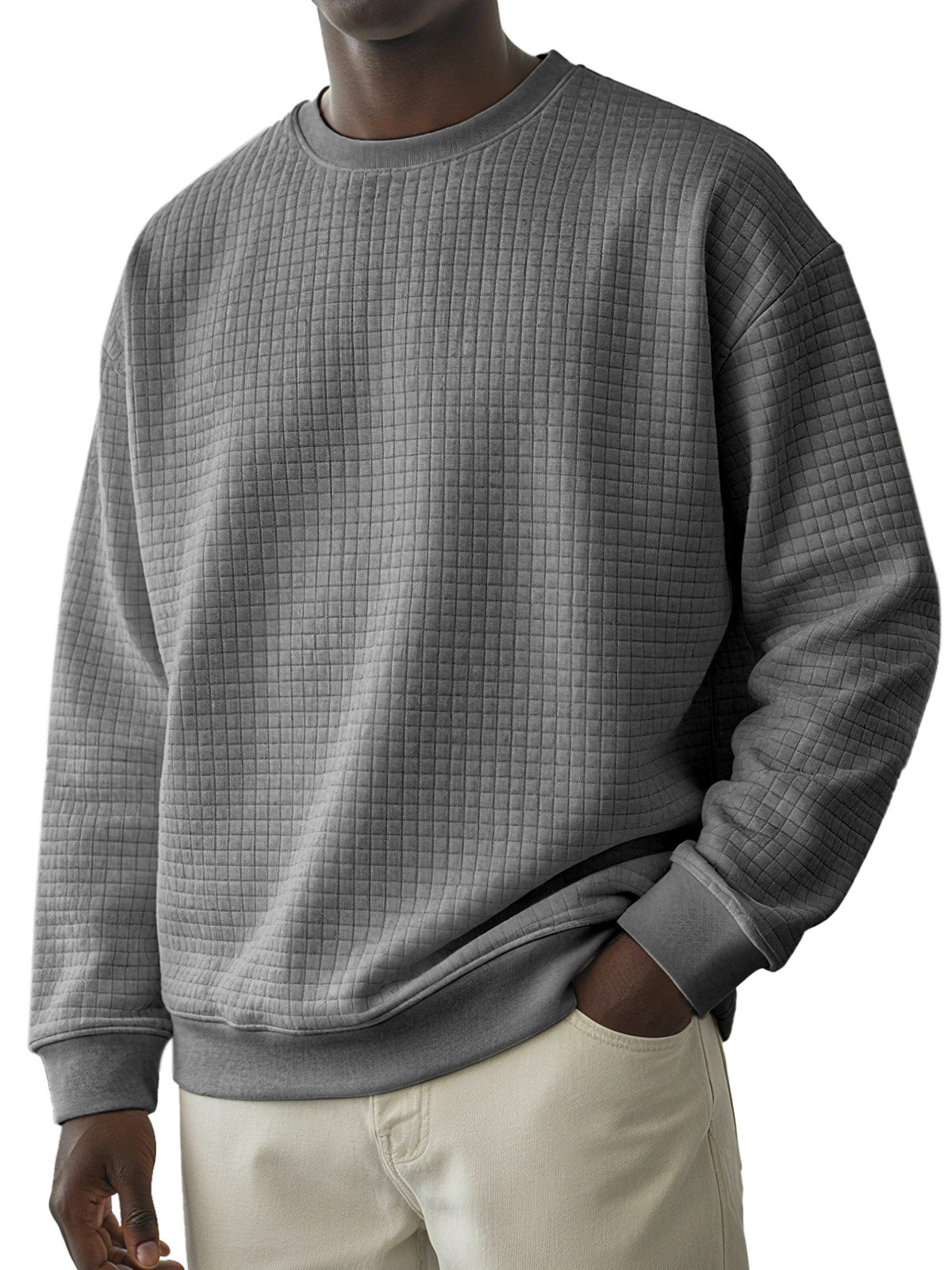 Men's Casual Solid Color Small Square Round Neck Long-sleeved T-shirt