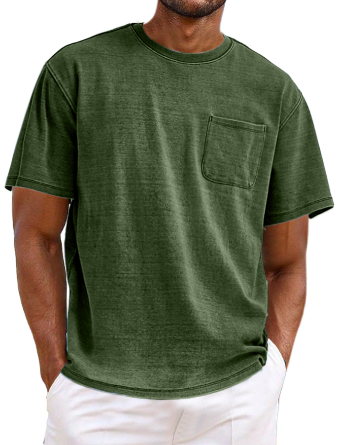 Men's Simple Casual Retro Pocket Short Sleeve T-shirt