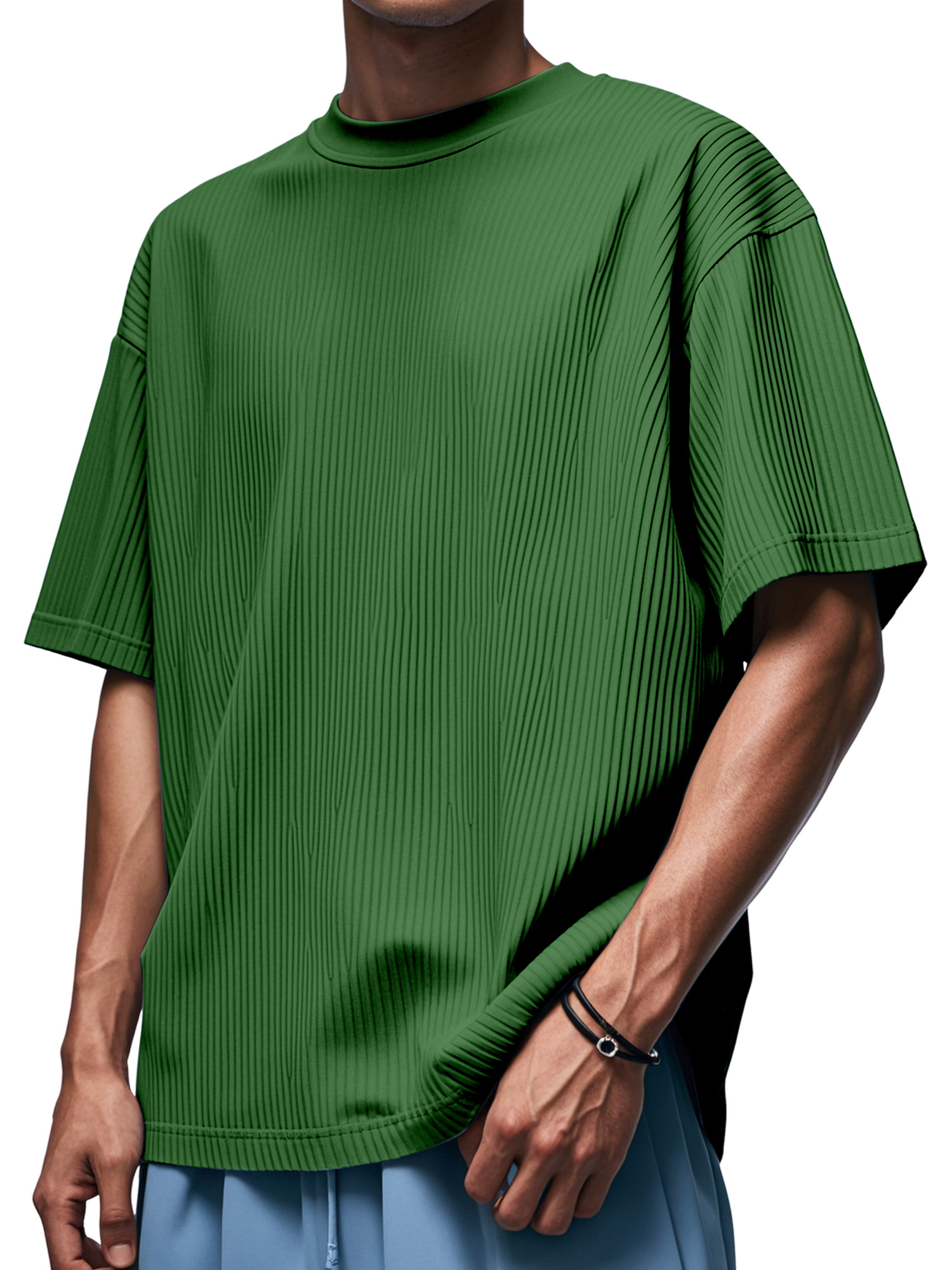 Men's Daily Solid Color Vertical Pit Round Neck Short-sleeved T-shirt