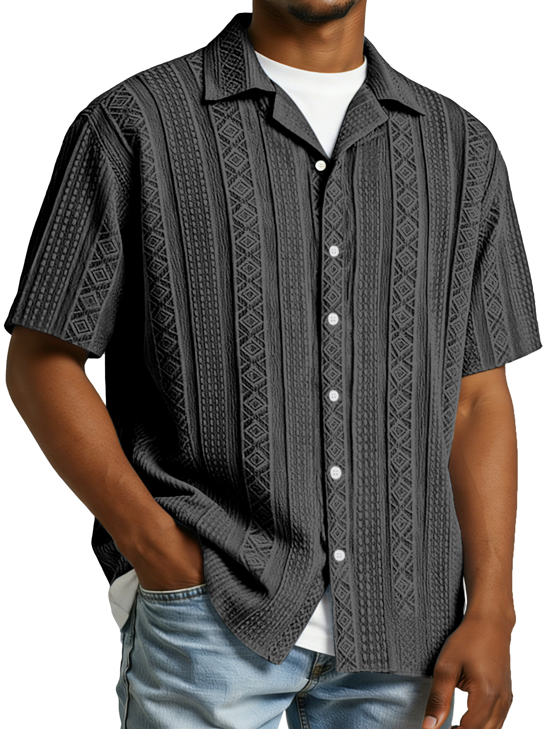 Men's Simple And Comfortable Textured Solid Color Short-sleeved Polo Shirt