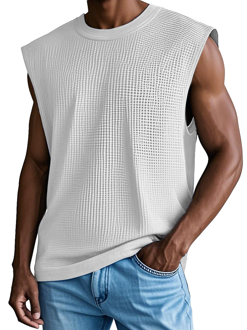Men's Fashion Retro Sports Waffle Fabric Sleeveless T-shirt