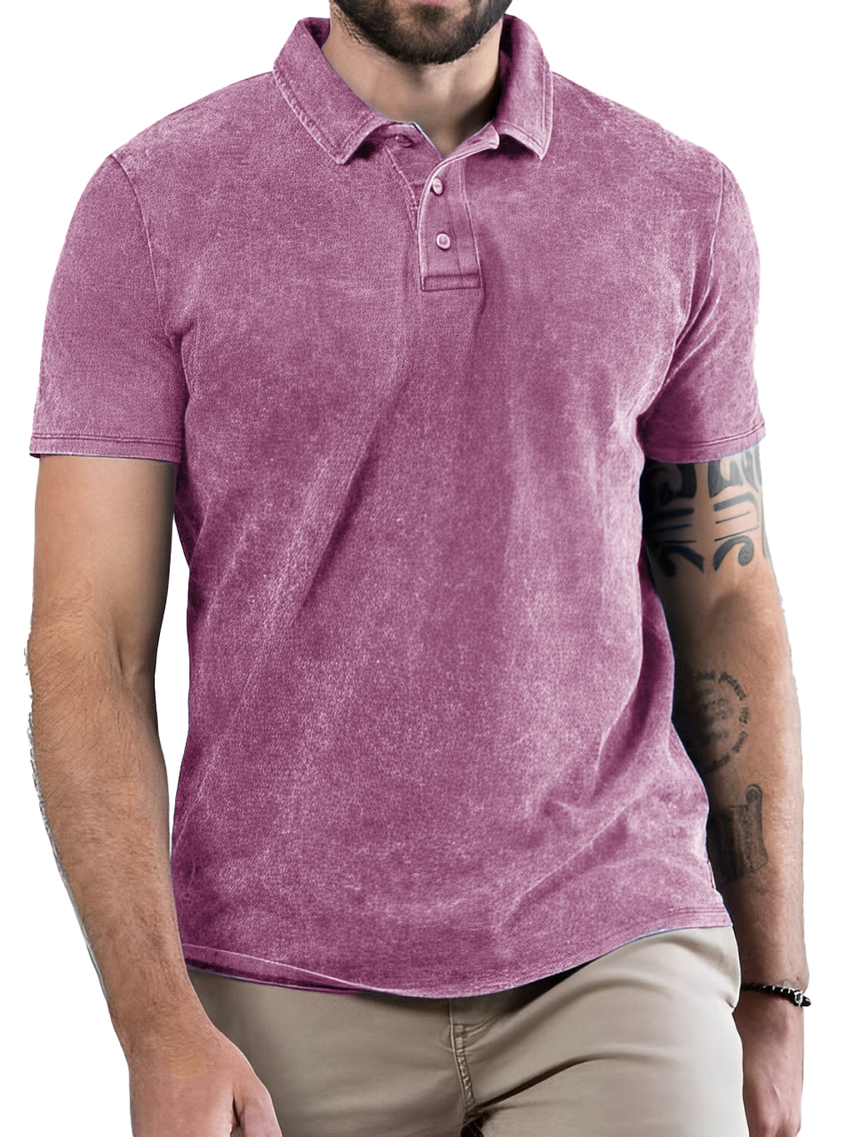 Men's Fashion Retro Distressed Washed Short Sleeve Polo Shirt