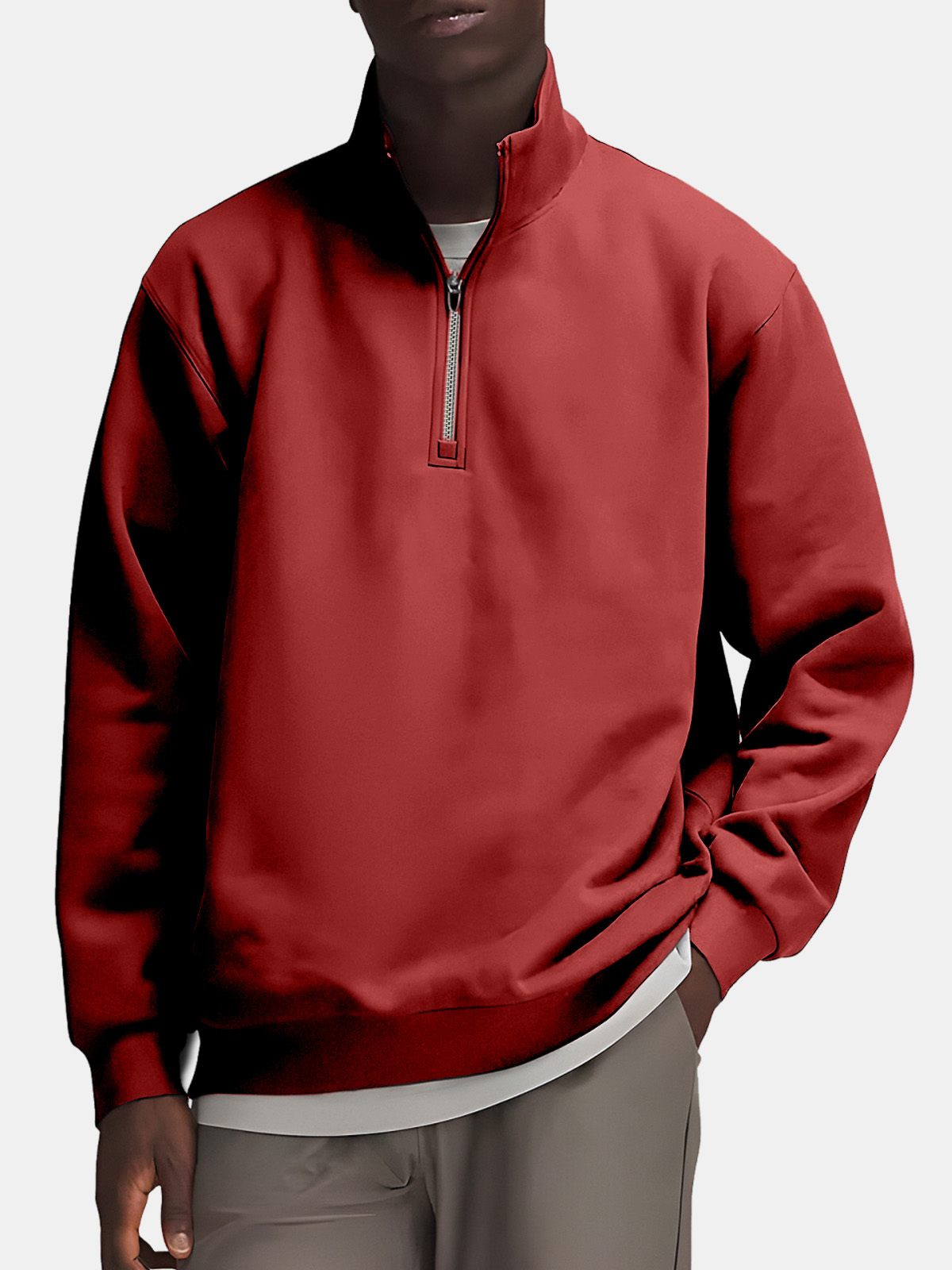 Men's Casual Simple Solid Color Zipper Stand Collar Sweatshirt
