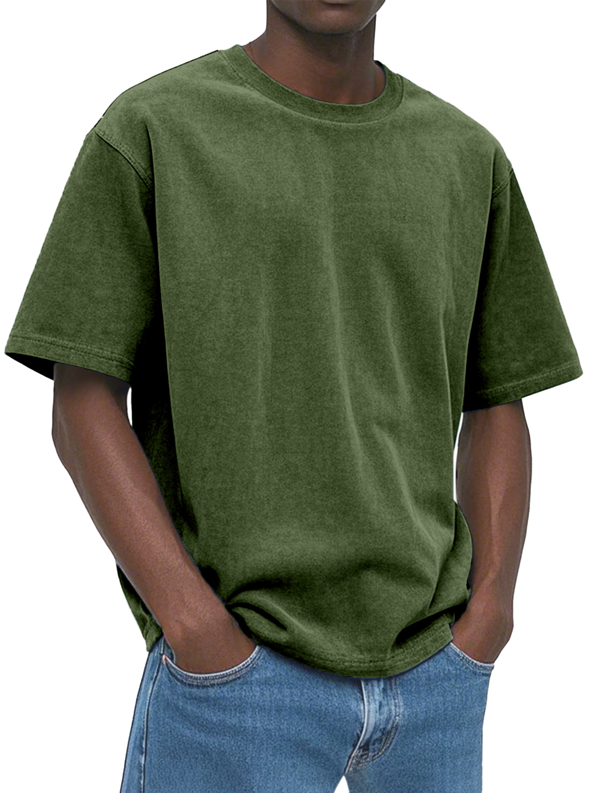 Men's Casual, Comfortable And Loose Solid Color Suede Short-sleeved T-shirt