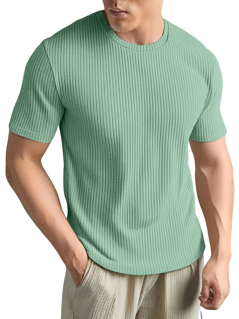 Men's Simple And Comfortable Solid Color Vertical Strip Short-sleeved T-shirt