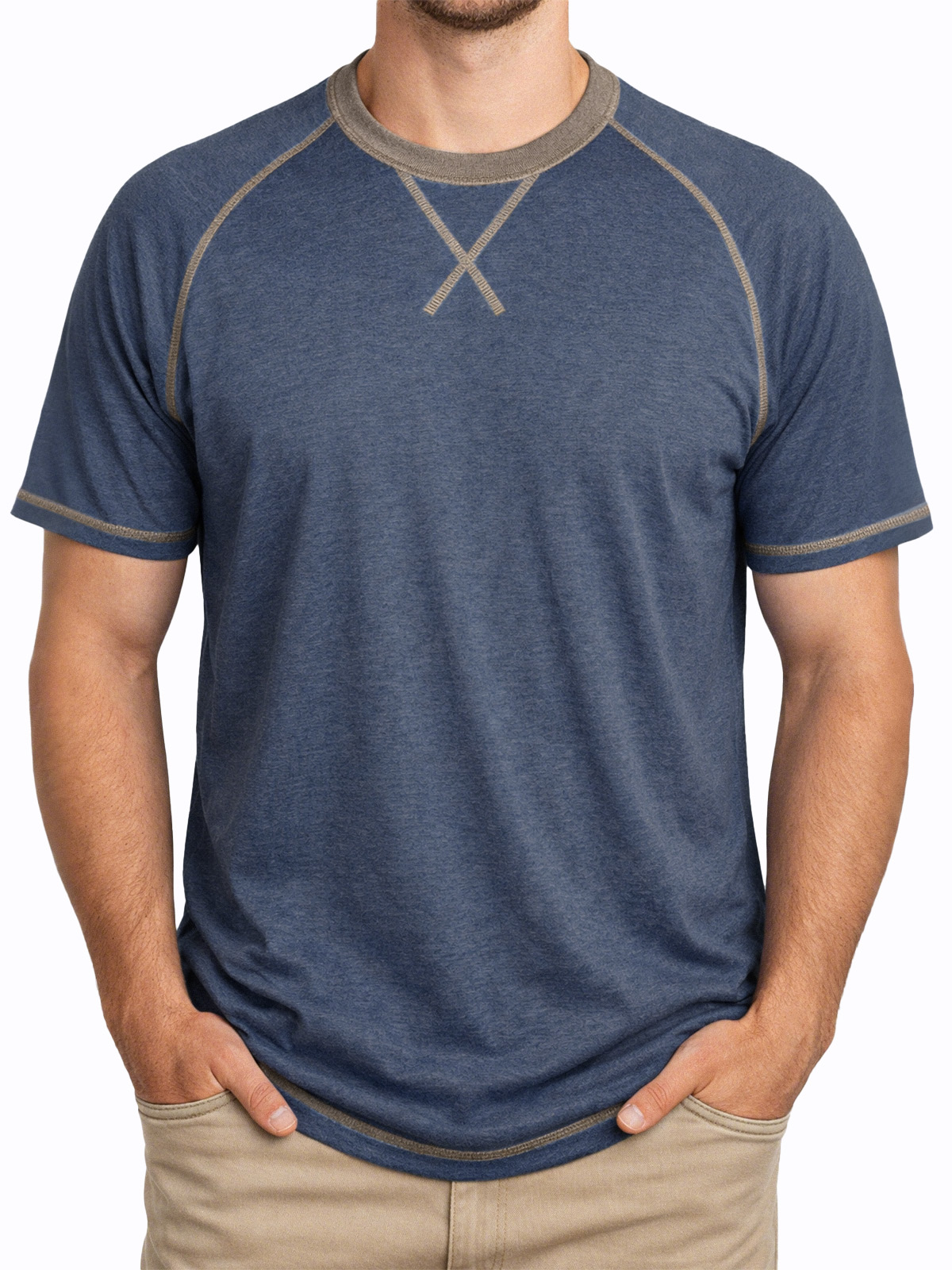 Men's Everyday Comfortable Stitched Panel Crew Neck Short-sleeve T-shirt