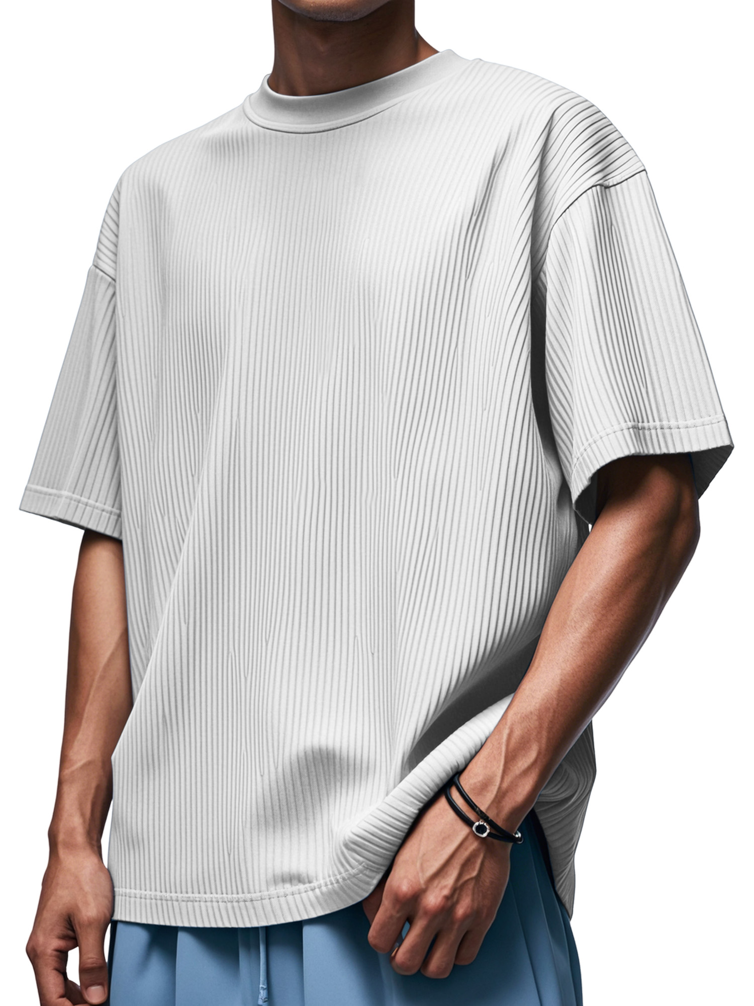 Men's Daily Solid Color Vertical Pit Round Neck Short-sleeved T-shirt