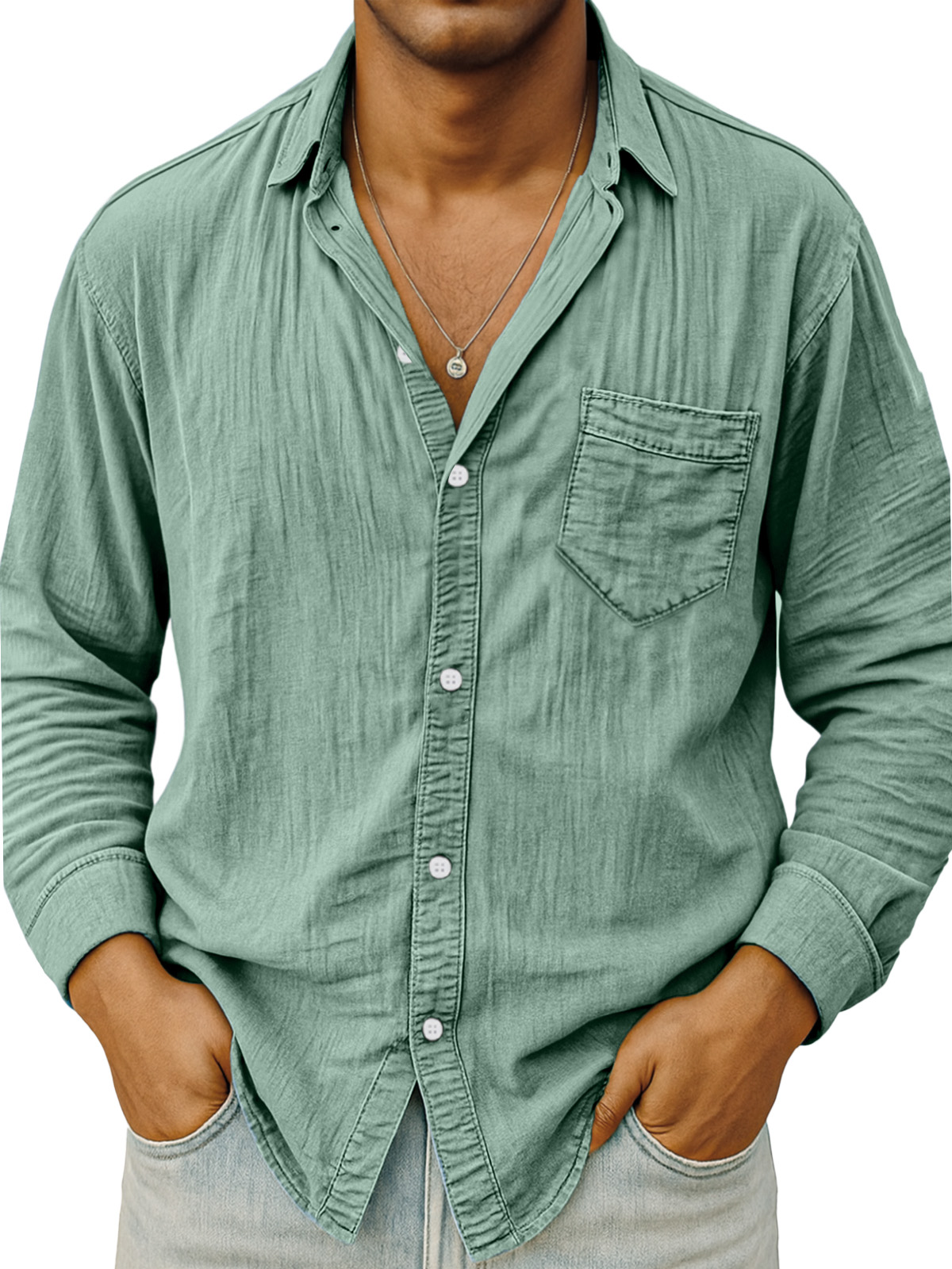 Men's Simple Daily Breathable Solid Color Comfortable Long-sleeved Shirt