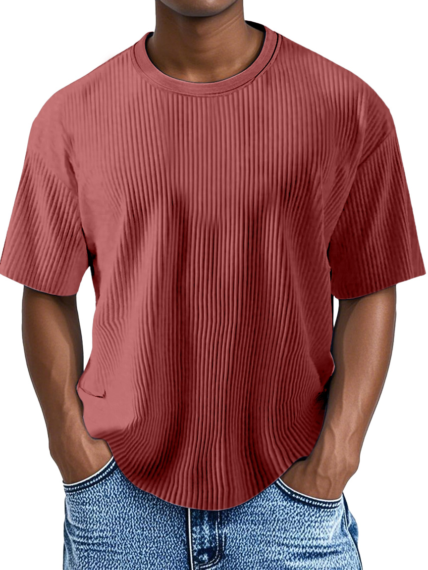 Men's Daily Solid Color Loose Pit Short-sleeved Round Neck T-shirt