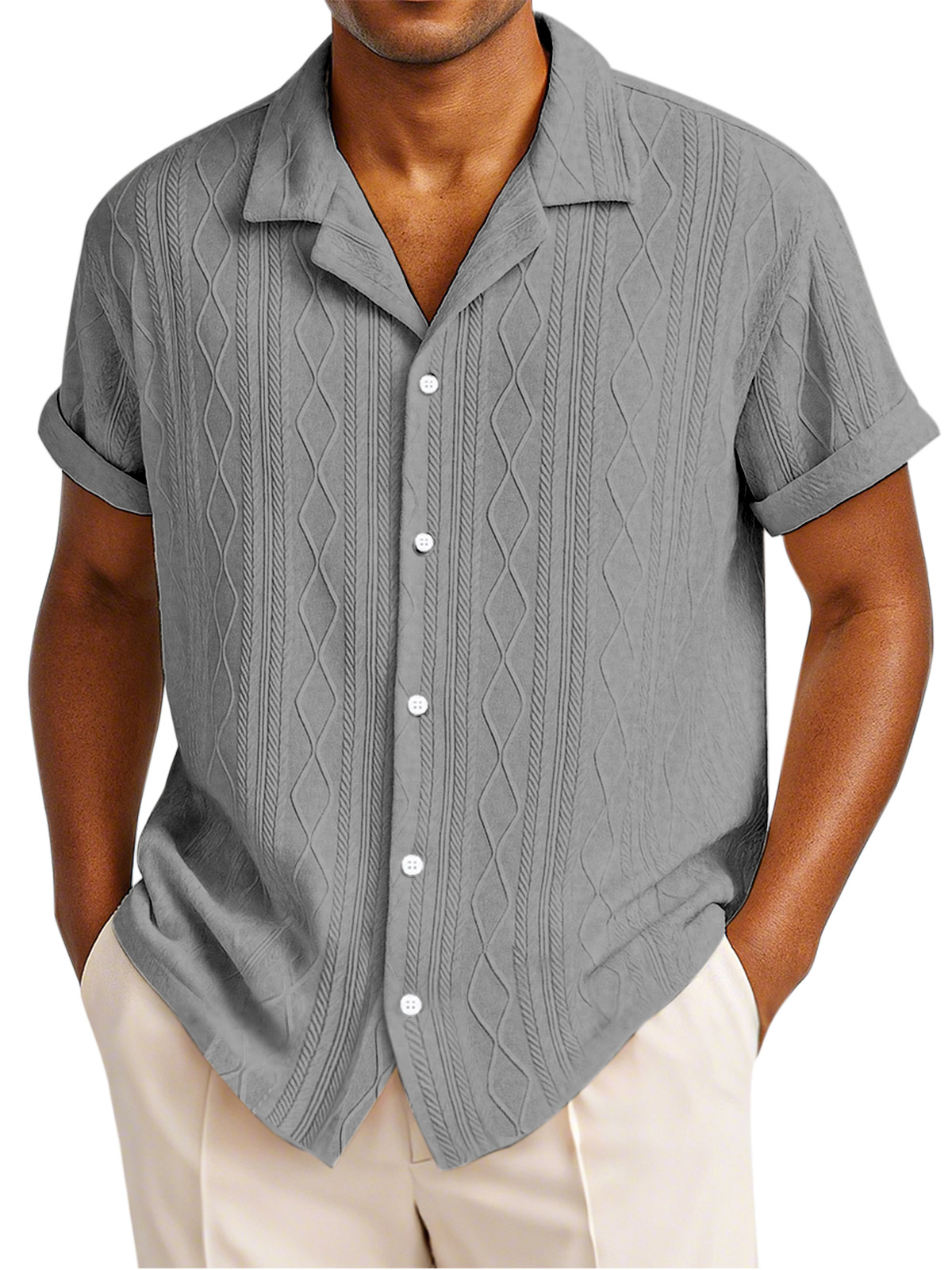 Men's Simple Solid Color Texture Short-sleeved Round Neck T-shirt