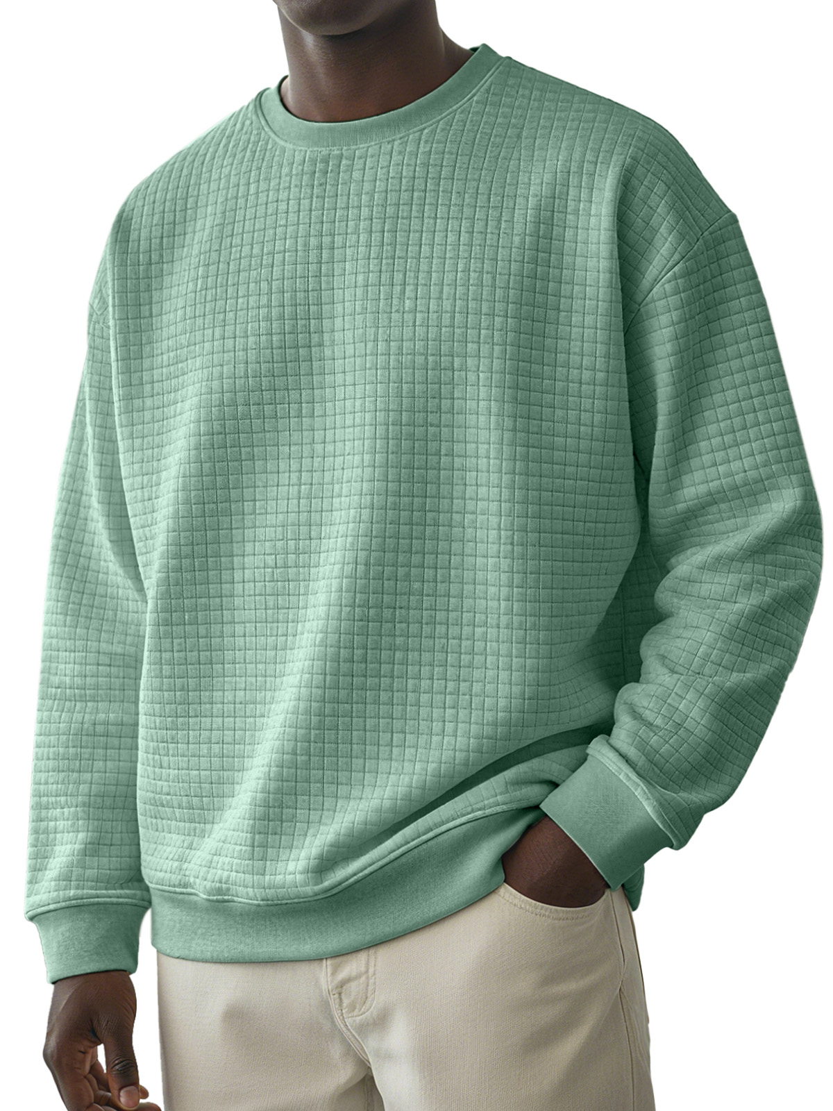 Men's Casual Solid Color Small Square Round Neck Long-sleeved T-shirt