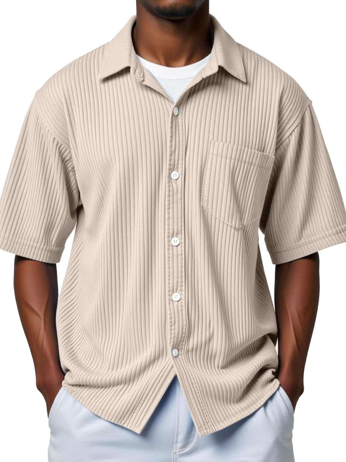 Men's everyday simple vertical stripe short-sleeved shirt