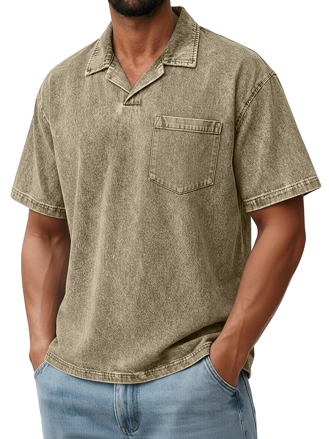Men's Retro Collared Pocket Casual Short-Sleeve Polo Shirt