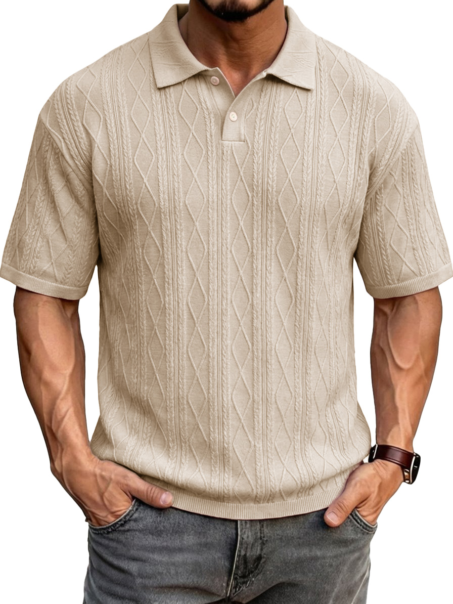Men's Fashionable Casual Jacquard Fabric Collared Short-Sleeve Polo Shirt