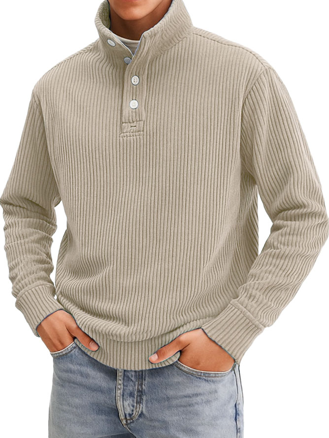 Men's Fashionable Casual Ribbed Fabric Stand-up Collar Long-sleeved Sweatshirt