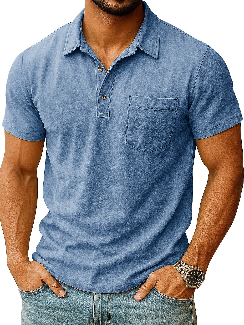 Men's Retro Outdoor Distressed Lapel Short-sleeved Pocket Polo Shirt