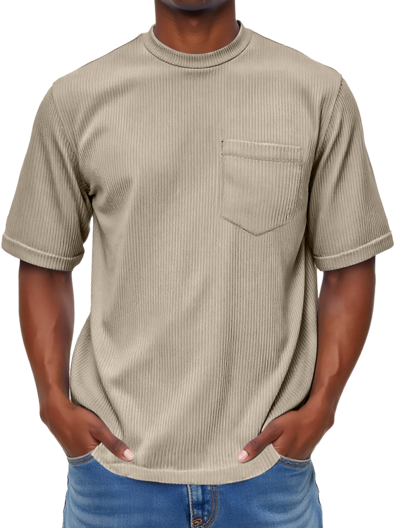 Men's Fashion Round Neck Pocket Casual Comfort Short Sleeve T-shirt