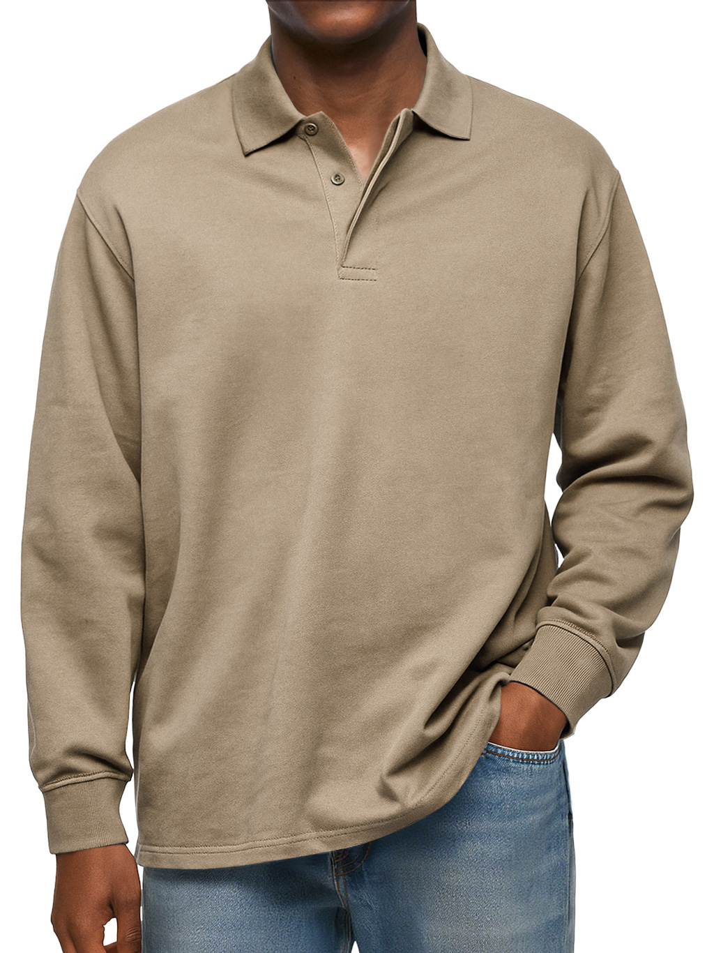 Men's Pure Cotton Casual Lapel Double-layer Placket Comfortable Long-sleeved Polo Shirtt