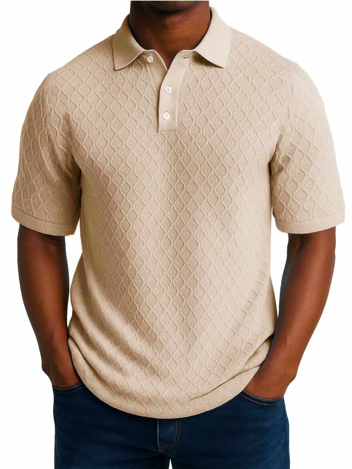 Men's Fashion Daily Casual Jacquard Fabric Short-sleeved Lapel Polo Shirt