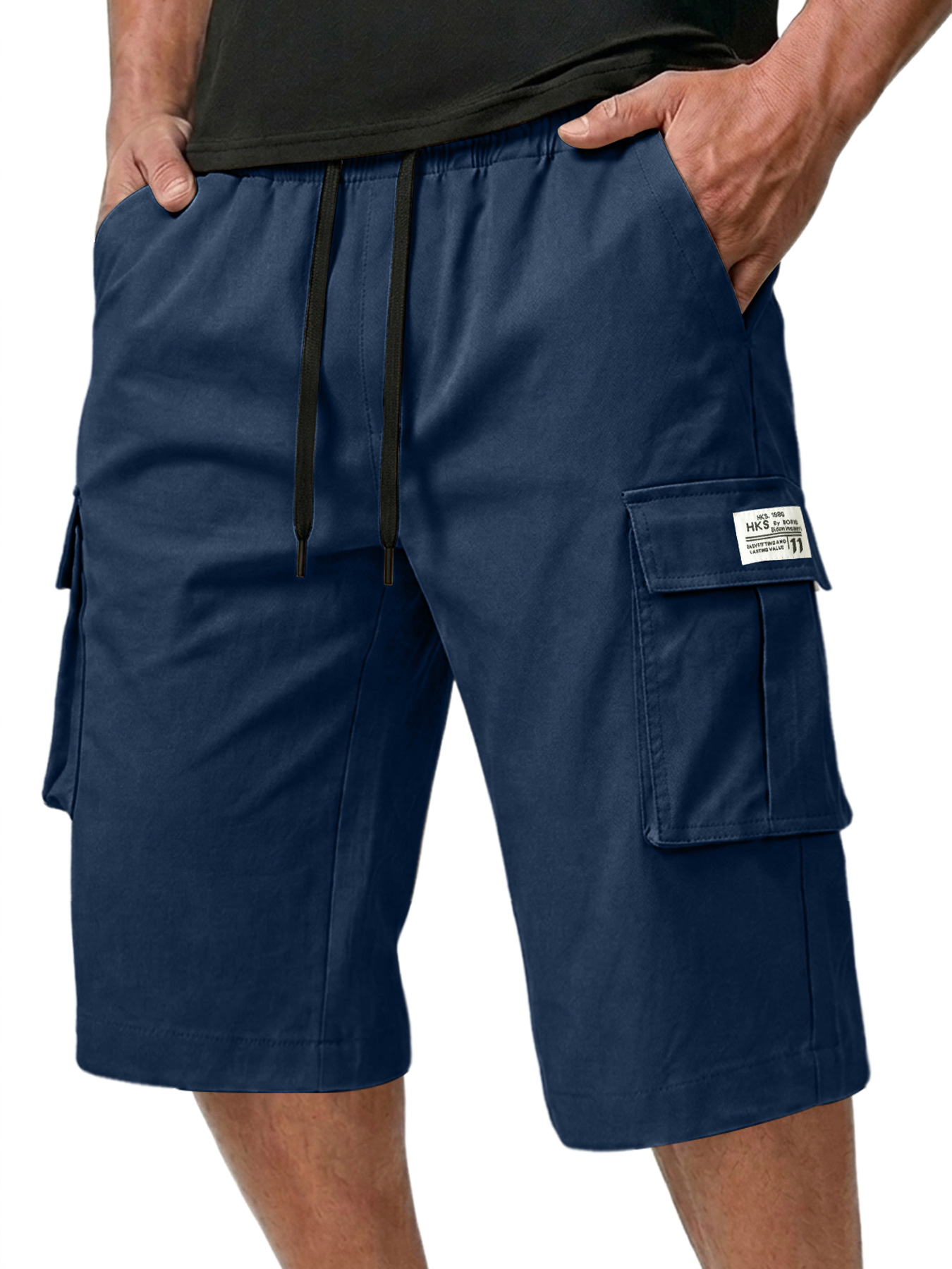 Men's Multi-pocket Embroidered Logo Casual Capri Cargo Shorts