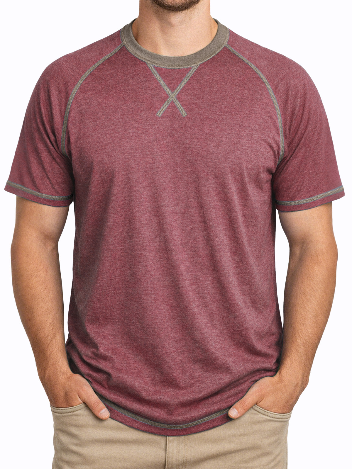 Men's Everyday Comfortable Stitched Panel Crew Neck Short-sleeve T-shirt