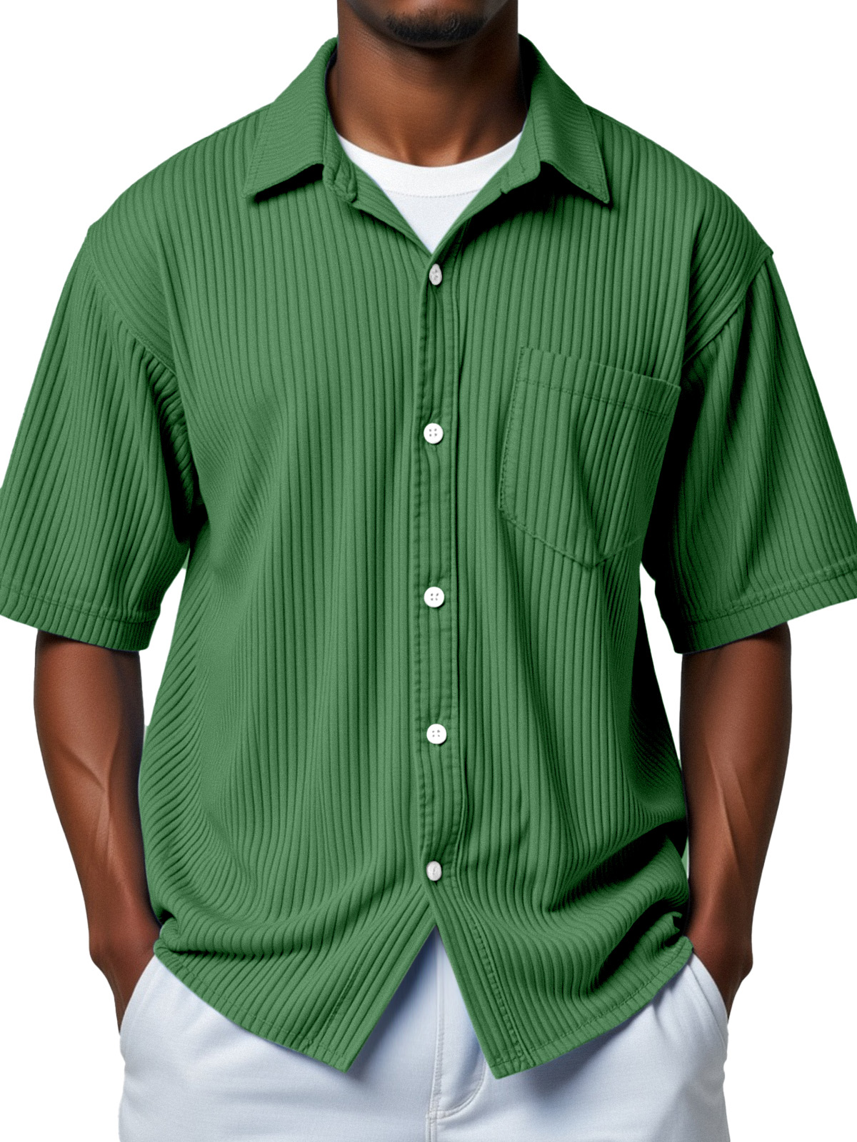 Men's everyday simple vertical stripe short-sleeved shirt