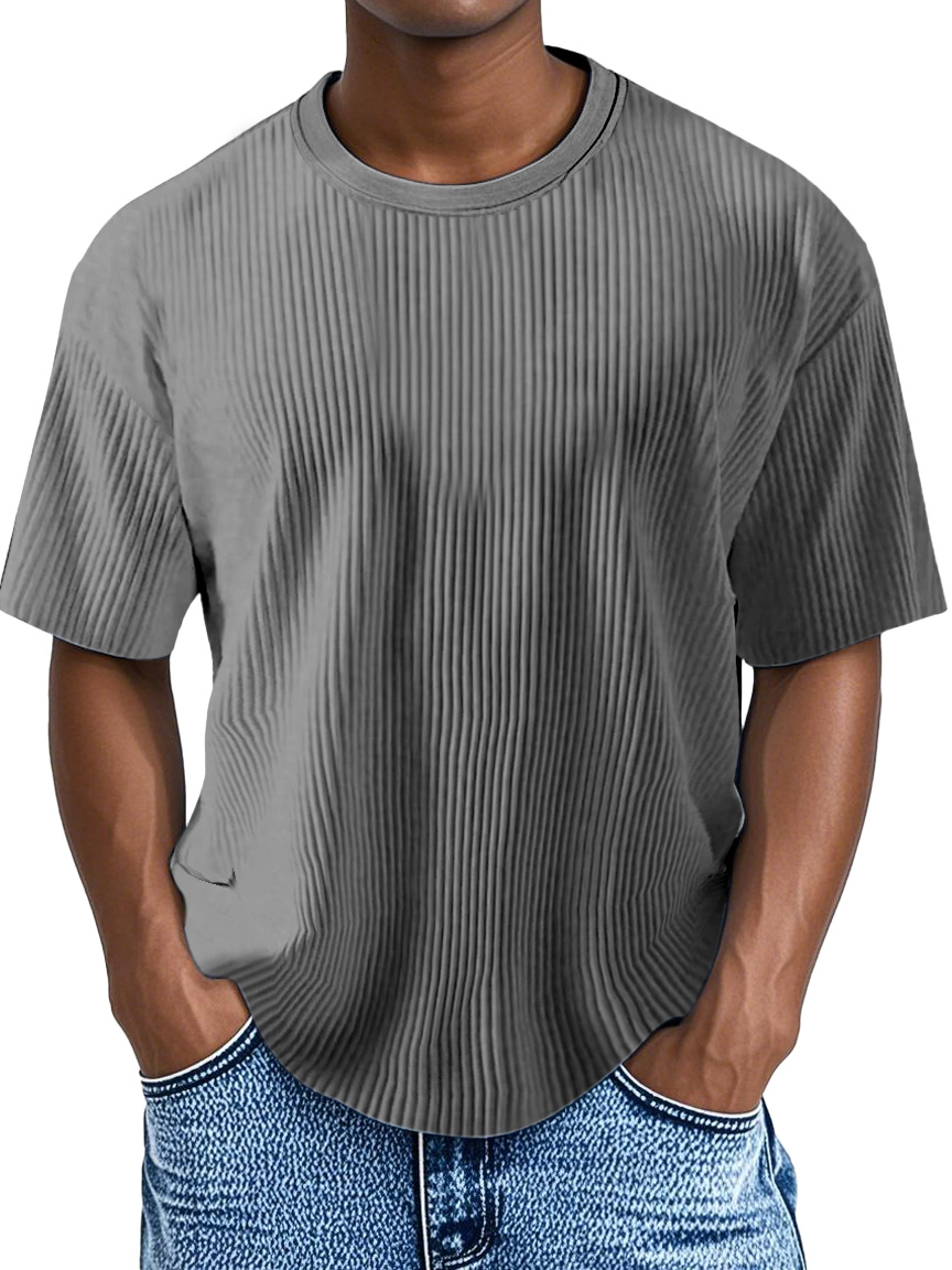 Men's Daily Solid Color Loose Pit Short-sleeved Round Neck T-shirt