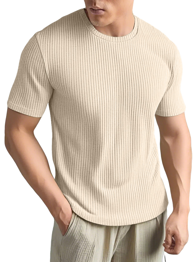 Men's Simple And Comfortable Solid Color Vertical Strip Short-sleeved T-shirt