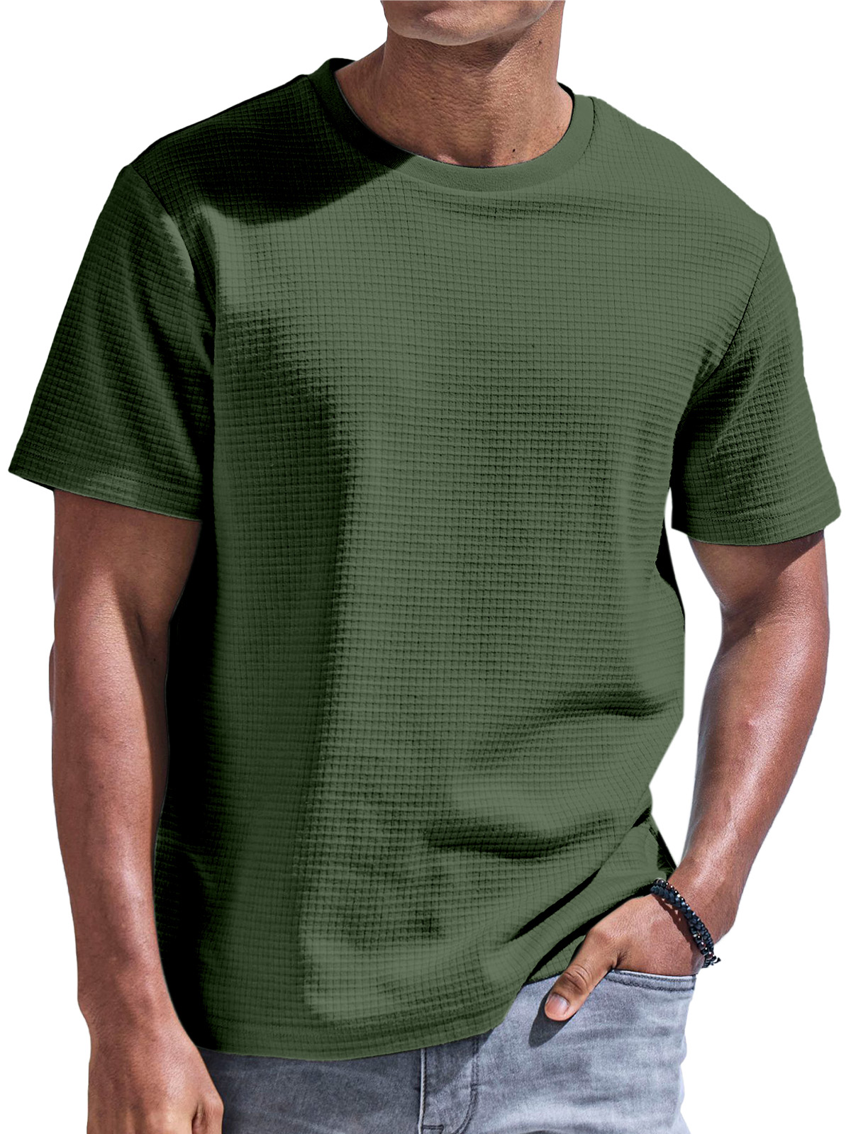 Men's Solid Color Waffle Comfort Short Sleeve T-shirt