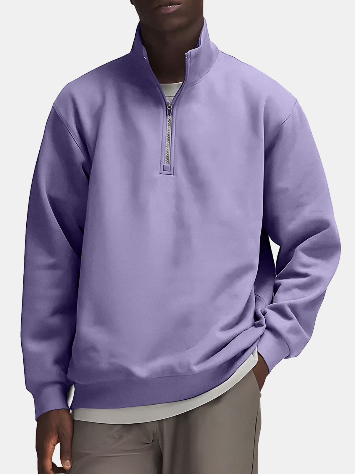 Men's Casual Simple Solid Color Zipper Stand Collar Sweatshirt