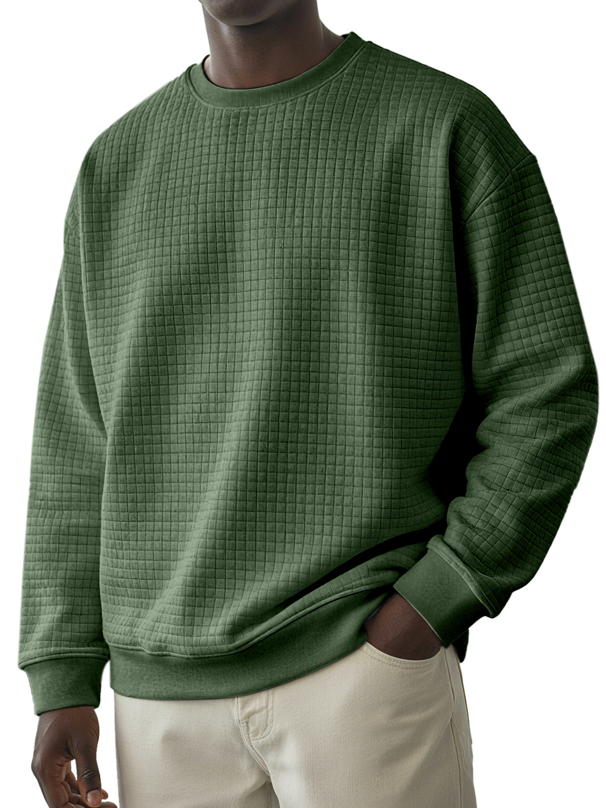 Men's Casual Solid Color Small Square Round Neck Long-sleeved T-shirt