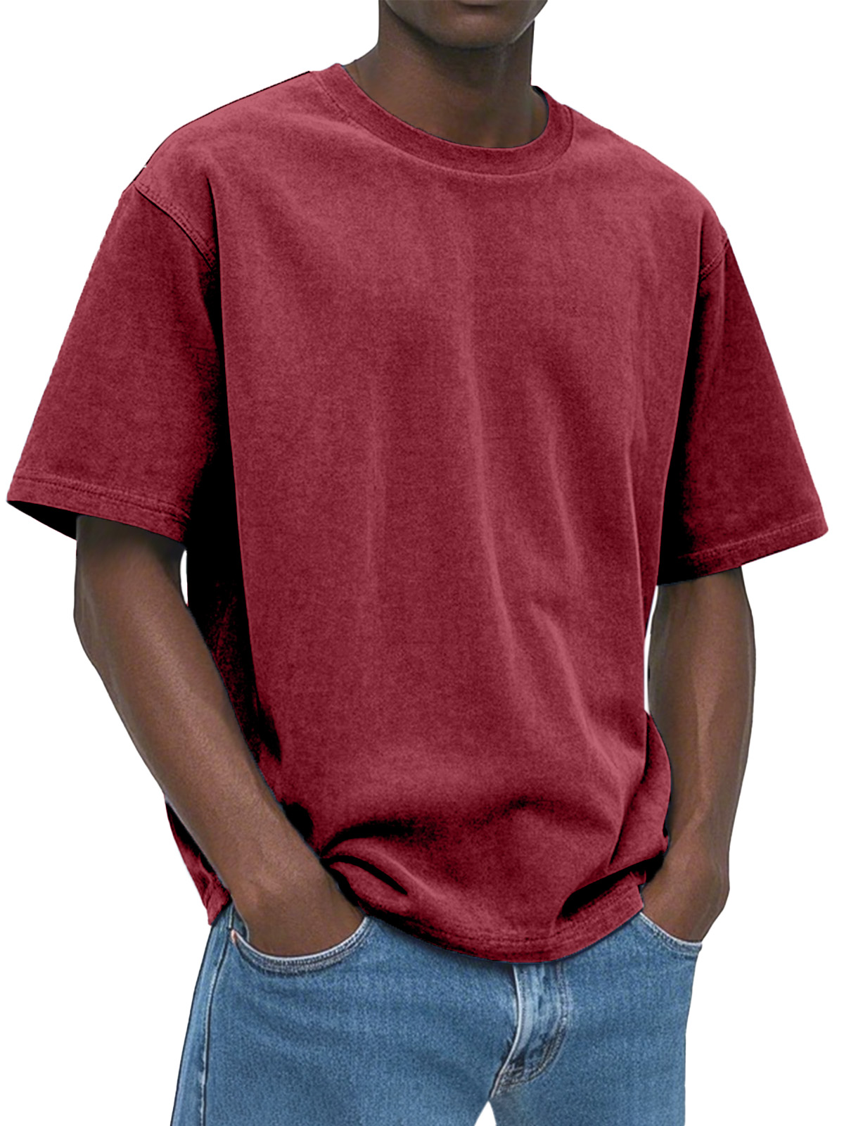 Men's Casual, Comfortable And Loose Solid Color Suede Short-sleeved T-shirt