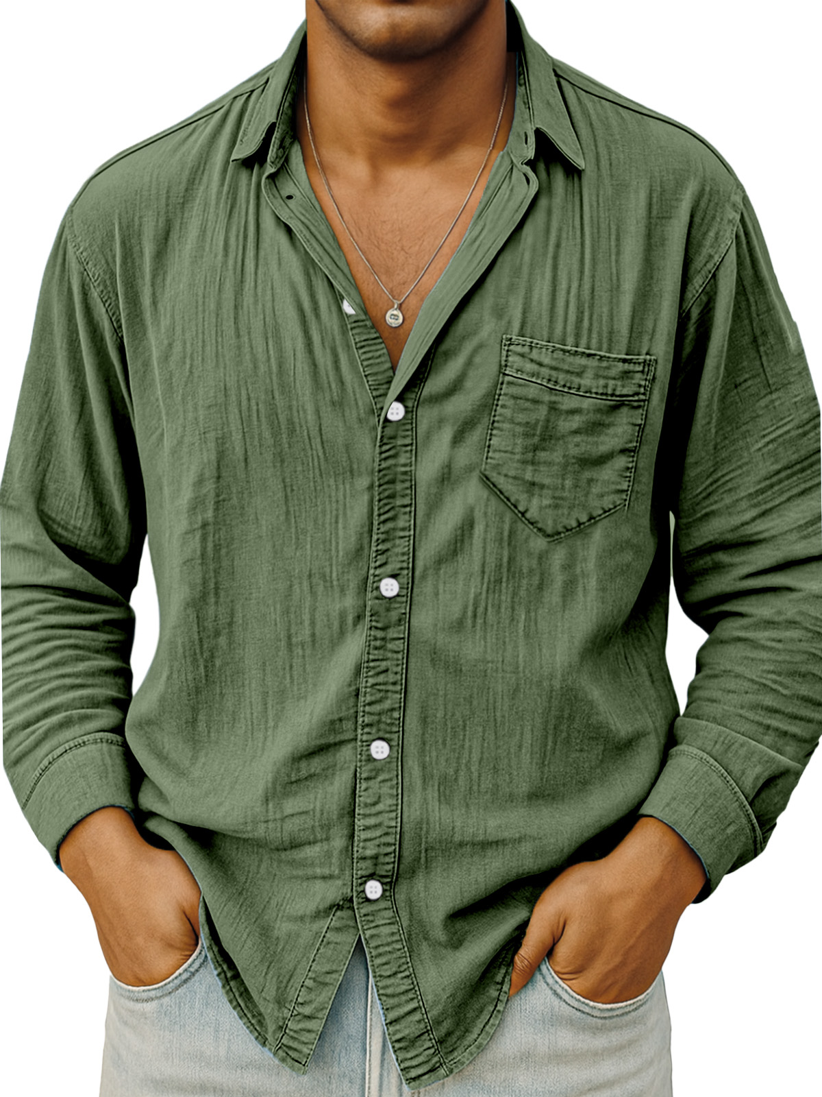 Men's Simple Daily Breathable Solid Color Comfortable Long-sleeved Shirt