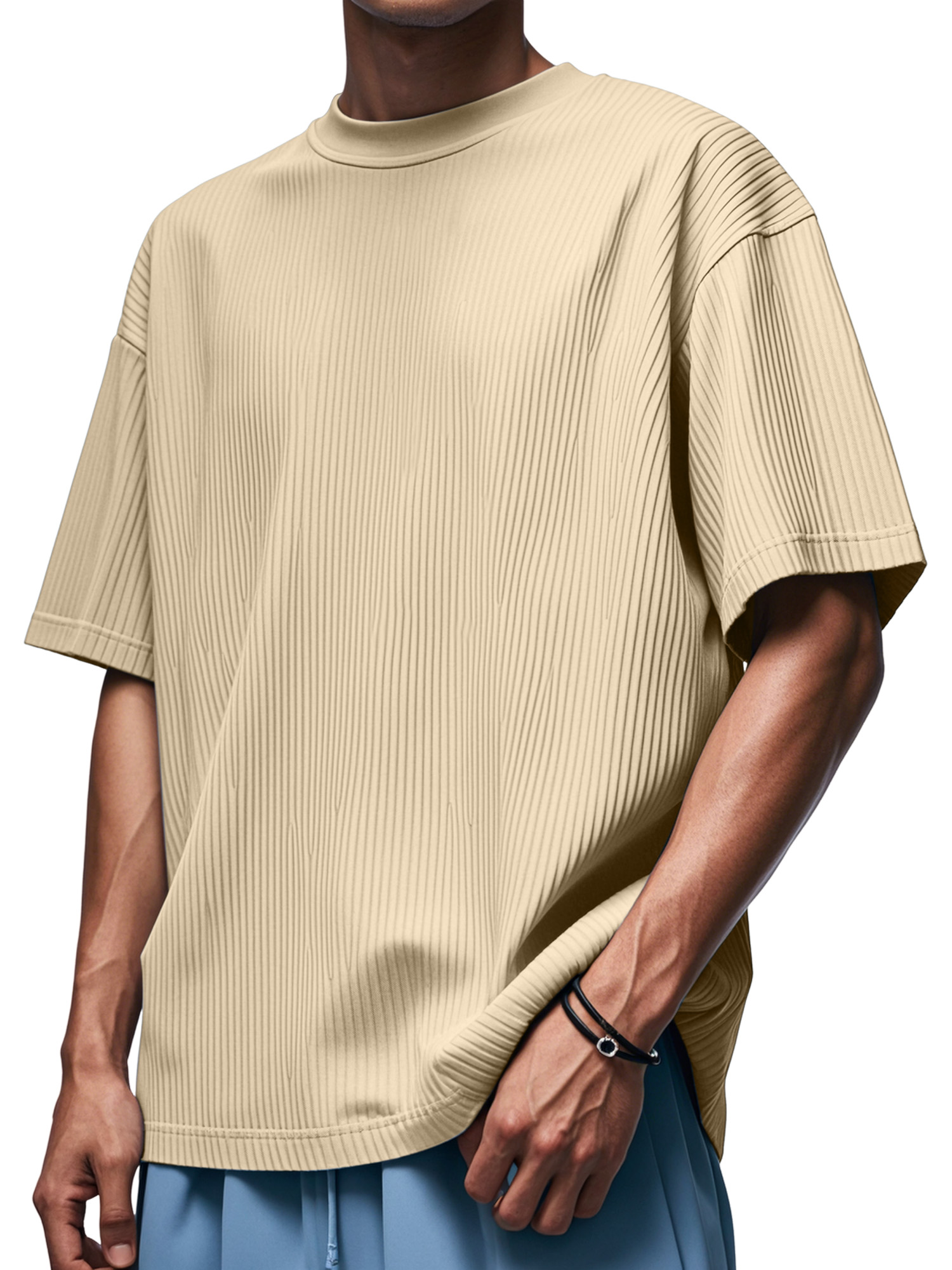 Men's Daily Solid Color Vertical Pit Round Neck Short-sleeved T-shirt